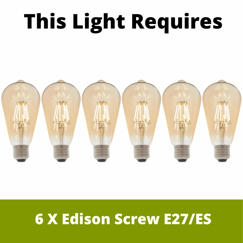 Woody 6 Light Black & Ash Wood Ceiling Pendant Searchlight