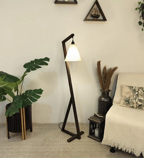 Zed Wooden Floor Lamp with Brown Base and Beige Fabric Lampshade (BULB NOT INCLUDED) garden LED light