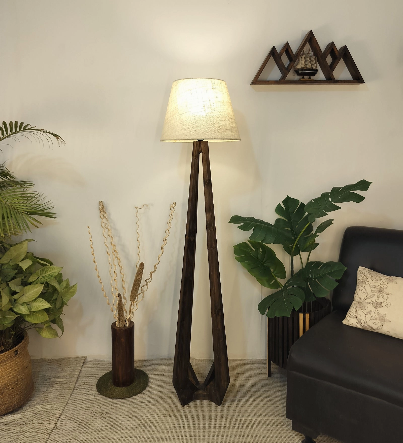 Zoe Wooden Floor Lamp with Brown Base and Jute Fabric Lampshade (BULB NOT INCLUDED) garden LED light