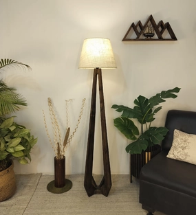 Zoe Wooden Floor Lamp with Brown Base and Jute Fabric Lampshade (BULB NOT INCLUDED) garden LED light